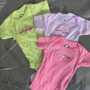 Gerber Green, Purple, and Pink Baby One Pieces